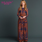S.FLAVOR women chiffon long dress 2017 hot sale England Style long sleeve deer printing long dress women casual Autumn vestidos