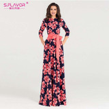 S.FLAVOR Women printing summer dress Elegant O-neck loose style long party dress for female Hot sale women vestidos No pockets