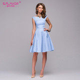 S.FLAVOR Women elegant A-line dress 2018 Spring Summer fashion sleeveless V-neck sexy knee-length vestidos Women casual dress