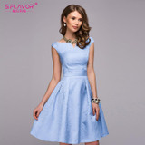 S.FLAVOR Women elegant A-line dress 2018 Spring Summer fashion sleeveless V-neck sexy knee-length vestidos Women casual dress