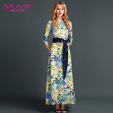 S.FLAVOR women Bohemian style long dress 2017 Summer hot sale women printing elegant casual summer vestidos Russian long dress