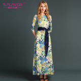 S.FLAVOR women Bohemian style long dress 2017 Summer hot sale women printing elegant casual summer vestidos Russian long dress