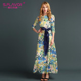 S.FLAVOR women Bohemian style long dress 2017 Summer hot sale women printing elegant casual summer vestidos Russian long dress