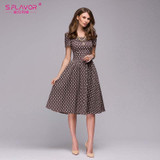 S.FLAVOR Women casual dress 2018 Spring Summer popular Dot printing vestidos for female Women Square collor A-line short dress