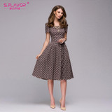 S.FLAVOR Women casual dress 2018 Spring Summer popular Dot printing vestidos for female Women Square collor A-line short dress