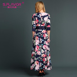 S.FLAVOR women casual dress 2017 New Fashion Print long Dress Women autumn O-neck elegant vestidos with belt good quality
