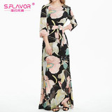 S.FLAVOR Brand Women long Dress hot sale 2017 Autumn Winter Russian Style Print Dresses Long Floor-Length Elegant vestidos