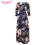 S.FLAVOR Brand Women long Dress hot sale 2017 Autumn Winter Russian Style Print Dresses Long Floor-Length Elegant vestidos