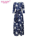 S.FLAVOR Brand Women long Dress hot sale 2017 Autumn Winter Russian Style Print Dresses Long Floor-Length Elegant vestidos