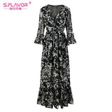 S.FLAVOR Brand Women long Dress hot sale 2017 Autumn Winter Russian Style Print Dresses Long Floor-Length Elegant vestidos