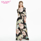 S.FLAVOR Brand Women long Dress hot sale 2017 Autumn Winter Russian Style Print Dresses Long Floor-Length Elegant vestidos