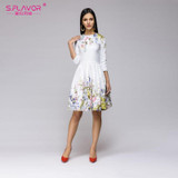 S.FLAVOR 2018 NEW Women casual knee-length dress Elegant printing O-neck A-line Vestidos women spring summer party dress