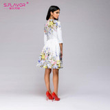 S.FLAVOR 2018 NEW Women casual knee-length dress Elegant printing O-neck A-line Vestidos women spring summer party dress