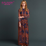 S.FLAVOR 2017 Summer Fashion Women Long Dress Long sleeve Print Maxi Dress Elegant Casual Party Dresses Vestidos chiffon dress
