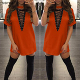 S-XXL Summer T Shirt Dress 2017 Women Deep V Neck Lace Up  Sexy Bodycon Bandage Party Dresses Casual T-Shirt Dress Vestidos S-XXL Summer T Shirt Dress 2017 Women Deep V Neck Lace Up  Sexy Bodycon Bandage Party Dresses Casual T-Shirt Dress Vestidos
