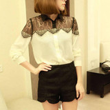 S-XXL Large Size 2017 Fashion Summer Women Lace long Sleeve Chiffon Blouses Shirt Crochet blusa Tops blusas femininas camisa