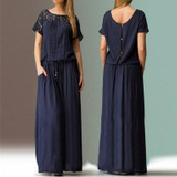 S-6XL Short Sleeve Lace Summer Dress Big Sizes New Arrival Women Summer Plus Size Long Dress Maxi Party Dress Vintage Vestidos