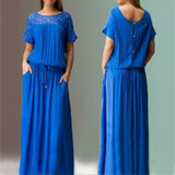S-6XL Short Sleeve Lace Summer Dress Big Sizes New Arrival Women Summer Plus Size Long Dress Maxi Party Dress Vintage Vestidos
