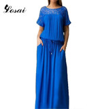 S-6XL Short Sleeve Lace Summer Dress Big Sizes New Arrival Women Summer Plus Size Long Dress Maxi Party Dress Vintage Vestidos