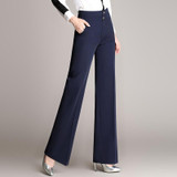 S-6XL Plus Size Womens Pants Spring Autumn Women Wide Leg office Pants High Waist Ladies Pants Black Formal Straight Trousers