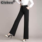 S-6XL Plus Size Womens Pants Spring Autumn Women Wide Leg office Pants High Waist Ladies Pants Black Formal Straight Trousers