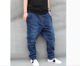 S-6XL Mens Denim Harem Baggy Trousers Tapered Jeans Casual Pants Drop Crotch Street Hip-hop New Cowboy Plus Size