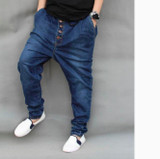 S-6XL Mens Denim Harem Baggy Trousers Tapered Jeans Casual Pants Drop Crotch Street Hip-hop New Cowboy Plus Size