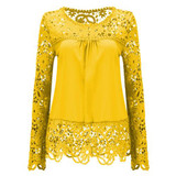 S-6XL Large Size Chiffon Blouses Fashion Women's Blouse Lace Long Sleeve Shirt Crochet Blusa Tops Blusas Femininas Camisa