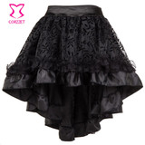 s-6XL Brown Asymmetrical Floral Tulle Ruffled Satin &amp; Lace Trim Gothic Skirts Womens Vintage Steampunk Clothing Victorian Skirt