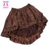 s-6XL Brown Asymmetrical Floral Tulle Ruffled Satin &amp; Lace Trim Gothic Skirts Womens Vintage Steampunk Clothing Victorian Skirt