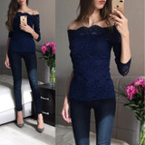 S-5XL Women Floral Lace Blouses Hollow Out Long Sleeve Slim Blouse Shirt Sexy Slash Neck Crochet Party Tops Blusas Plus Size