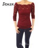 S-5XL Women Floral Lace Blouses Hollow Out Long Sleeve Slim Blouse Shirt Sexy Slash Neck Crochet Party Tops Blusas Plus Size