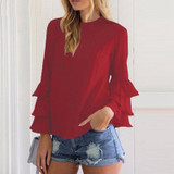 S-5XL Plus Size Pleated Ruffle Sleeve Women Blouses for Pregnant Women Loose Tops Causal Long Sleeve T shirt Maternity Clothes