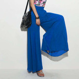 2017 New Fashion Design High Waist Chiffon Long Pants Solid Color Loose Lady Wide Leg Pants Women All Match Clothes