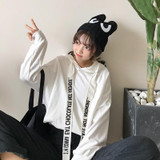 2017 New Fashion Cotton Simple All Match Thin Loose Oversize Letter Long Sleeve Female Sweatshirts