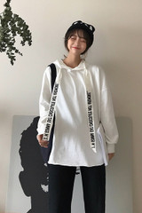 2017 New Fashion Cotton Simple All Match Thin Loose Oversize Letter Long Sleeve Female Sweatshirts