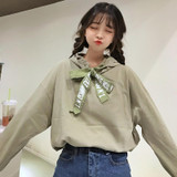 2017 New Fashion Cotton Simple All Match Thin Loose Oversize Letter Long Sleeve Female Sweatshirts