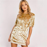 2017 New Fashion Casual Summer Women Dress Loose Solid Short Sleeve Velvet Dress Sexy Party Mini Dresses Robe Vestidos de fiesta