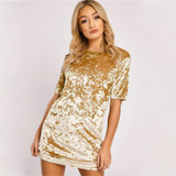 2017 New Fashion Casual Summer Women Dress Loose Solid Short Sleeve Velvet Dress Sexy Party Mini Dresses Robe Vestidos de fiesta