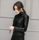 2017 New Fashion Brand Spring Autumn Faux Soft Leather Women PU Jacket Zippers Long Sleeve Motorcycle Coat