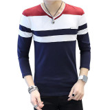 2017 NEW fashion brand casual fitness tshirt striped patchwork Long Sleeve t shirt men Slim Fit t-shirt plus size 3XL 4XL 5XL