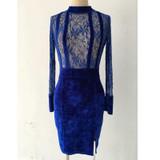 2017 New Fashion Autumn Winter Vestidos Long Sleeve Hollow Out Lace Dress Elegant Evening Party Dresses Velvet Women Dress C2315