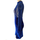 2017 New Fashion Autumn Winter Vestidos Long Sleeve Hollow Out Lace Dress Elegant Evening Party Dresses Velvet Women Dress C2315