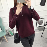 2017 new fashion autumn winter sweater women knitted Beading twisted thickening O-neck long sleeves loose women sweater pullover