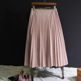2017 New Fashin Autumn Winter Women Suede Skirt Pink White Long Pleated Skirts Womens Saias Midi Faldas Vintage Women Midi Skirt