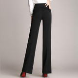 2017 New Plus Size S-4XL Women's Pants  Female Wide Leg Office Pants High Waist Lady Straight  Loose Black OL Trousers
