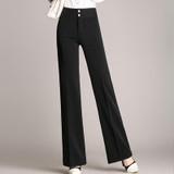 2017 New Plus Size S-4XL Women's Pants  Female Wide Leg Office Pants High Waist Lady Straight  Loose Black OL Trousers
