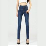 2017 New Plus Size Breasted Waist Jeans Casual Slim Was Thin Pencil Pants Trousers for Women