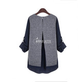 2017 New Plus Size 5XL Shirt Women Tops Casual Autumn Patchwork Fake Two Pieces Pullovers O Neck Long Sleeve Loose Women Blouses
