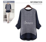 2017 New Plus Size 5XL Shirt Women Tops Casual Autumn Patchwork Fake Two Pieces Pullovers O Neck Long Sleeve Loose Women Blouses
